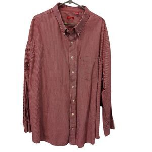 IZOD Men’s Striped Button Up Collared 4X Shirt Preppy Office Red Casual Date